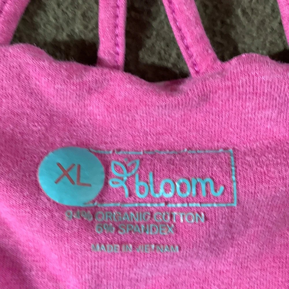 bloom pink, purple and white workout top.  Braided racer back.  Size XL. - Picture 2 of 6